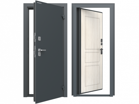 Дверь DoorHan/980/2050/ТЕРМО/RAL 7016"Антрацит"/МДФ Вуд Тангент белый/правая/рама угловая, DTERM-G/980/2050/7016/MDF/R/N